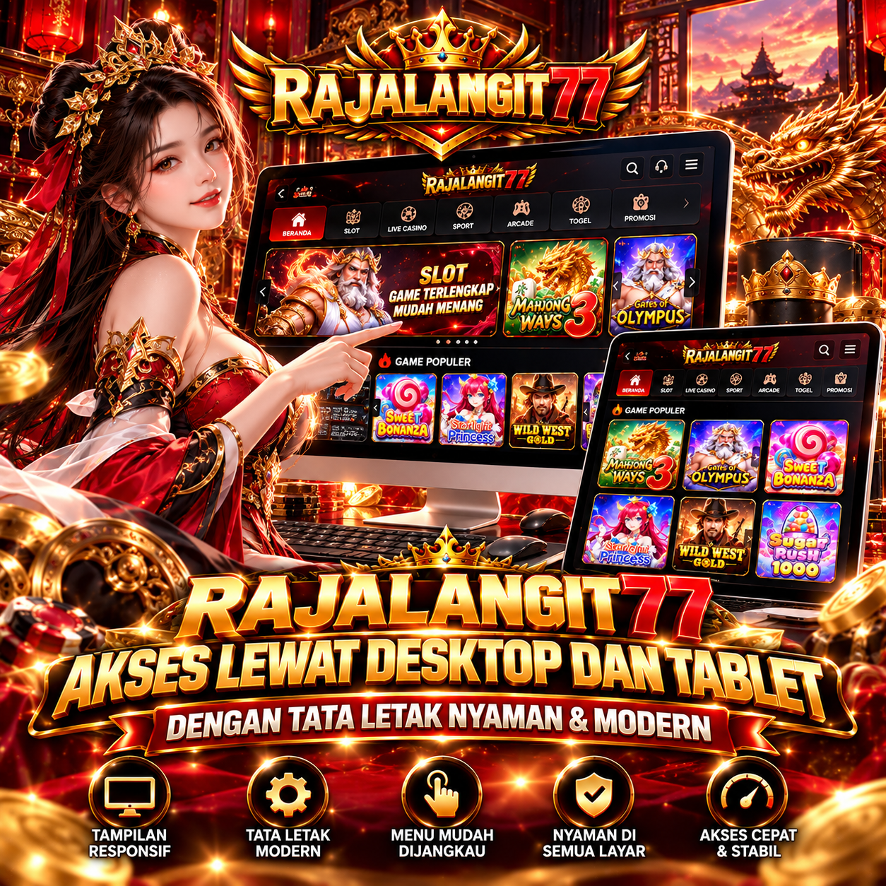 RAJALANGIT77: Akses Lewat Desktop dan Tablet dengan Tata Letak Nyaman & Modern